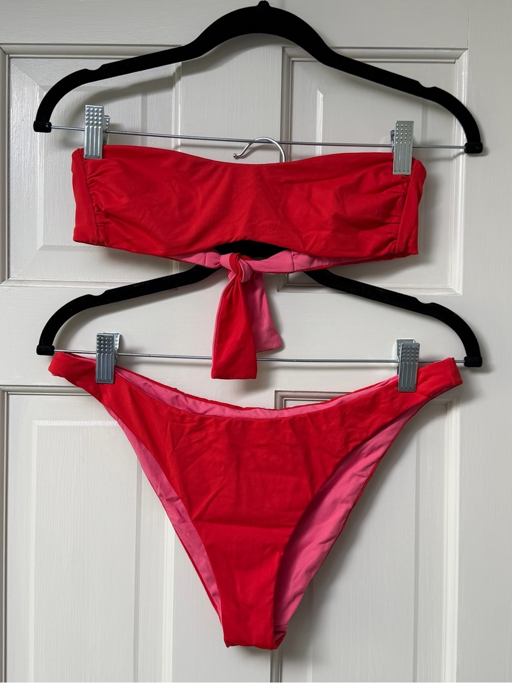 J Crew Red and Pink reversible Bandeau Bikini Set